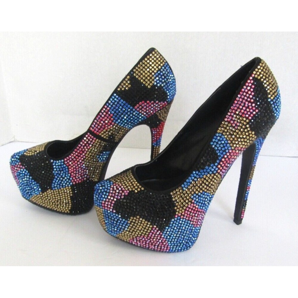 Steve Madden Dyvinal Heels Multi Colored Camouflage Rhinestone Size 6.5 - Picture 4 of 9